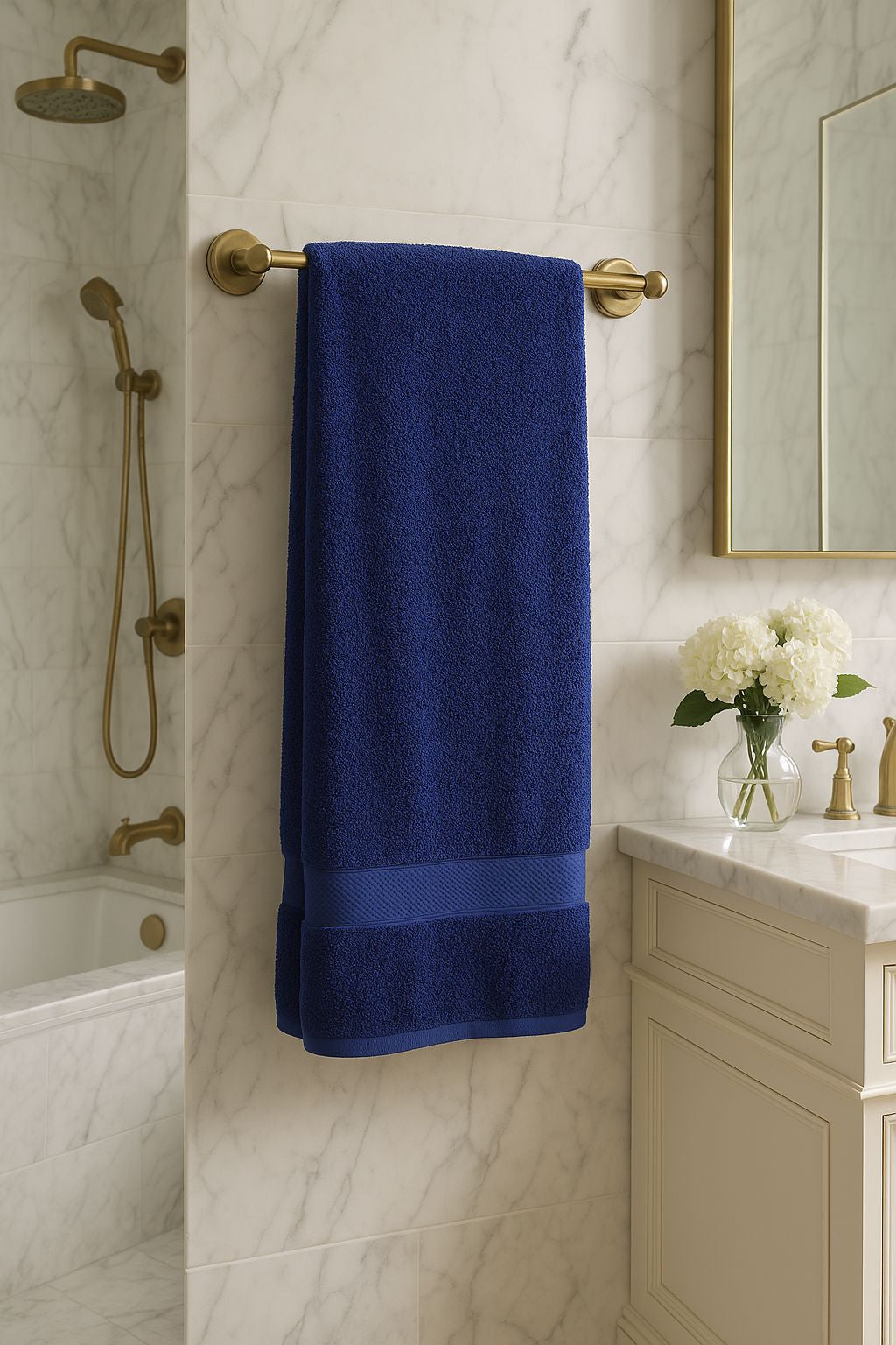 Combo Bamboo Bath Towel + Hand Towel Royal Blue 600 GSM