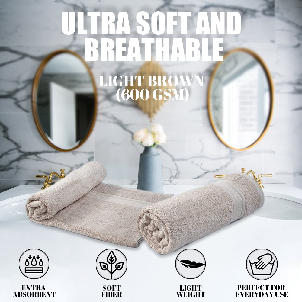 Combo Bamboo Bath+ Hand Towel Light Brown 600 GSM