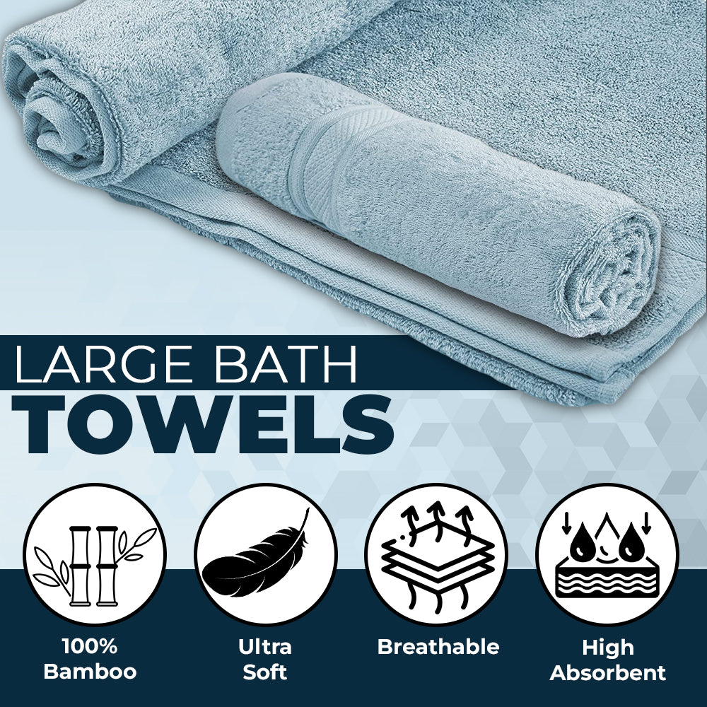 Combo Bamboo Bath Towel + Bamboo Hand Towel Light Grey 600 GSM