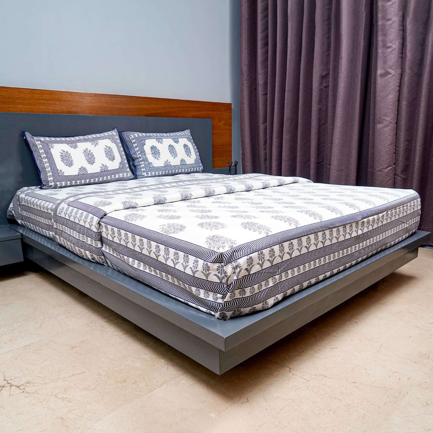 Inizio Queen Size Rajasthani Jaipuri Sanganeri Block Printed Flat Bedsheet with 2 Pillow Covers Pure Cotton 220 Thread Count Extra Soft Traditional & Durable Fabric