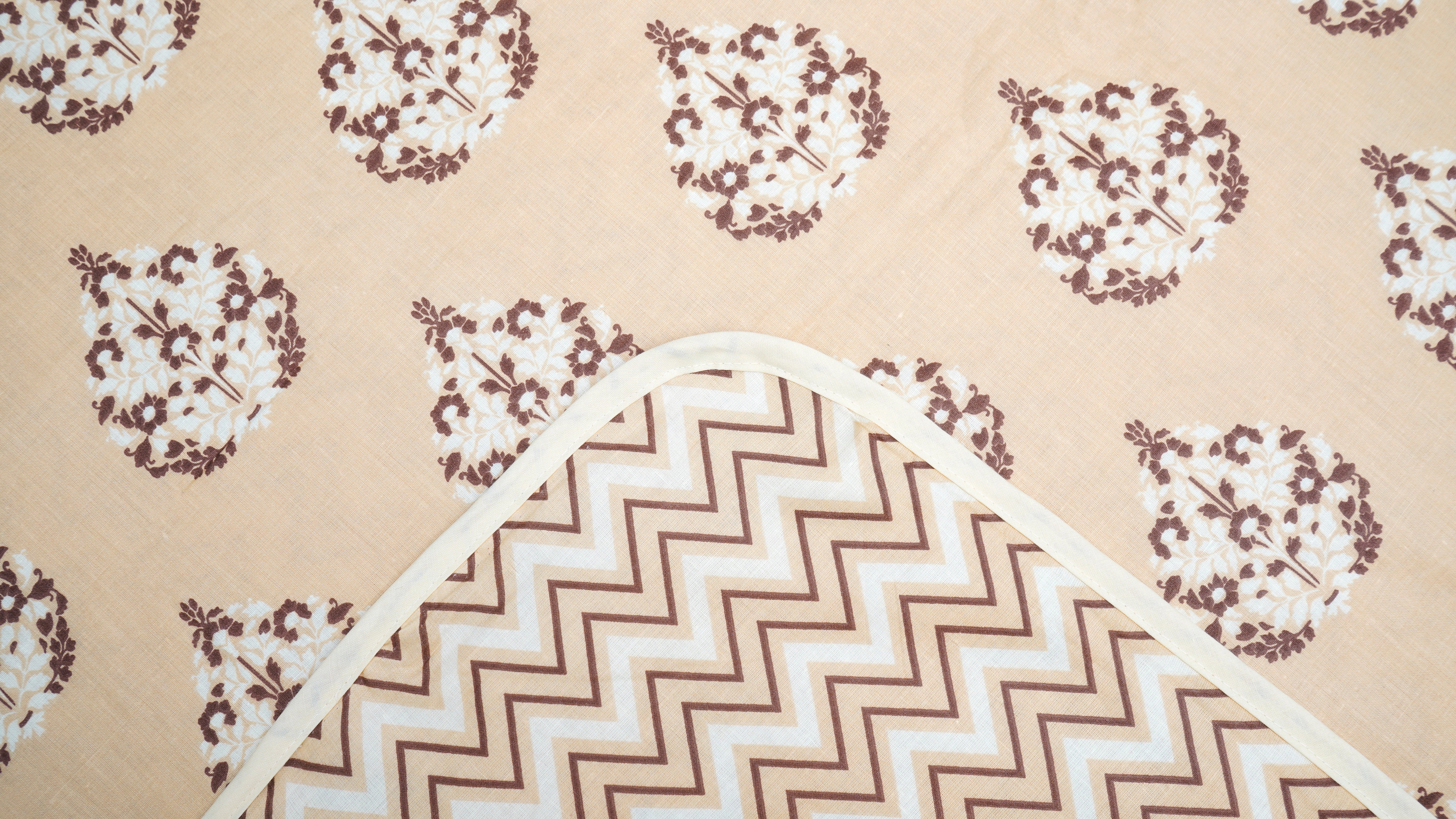 100% Cotton reversible single size Dohar/AC Blankets with Brown zig zag and floral prints