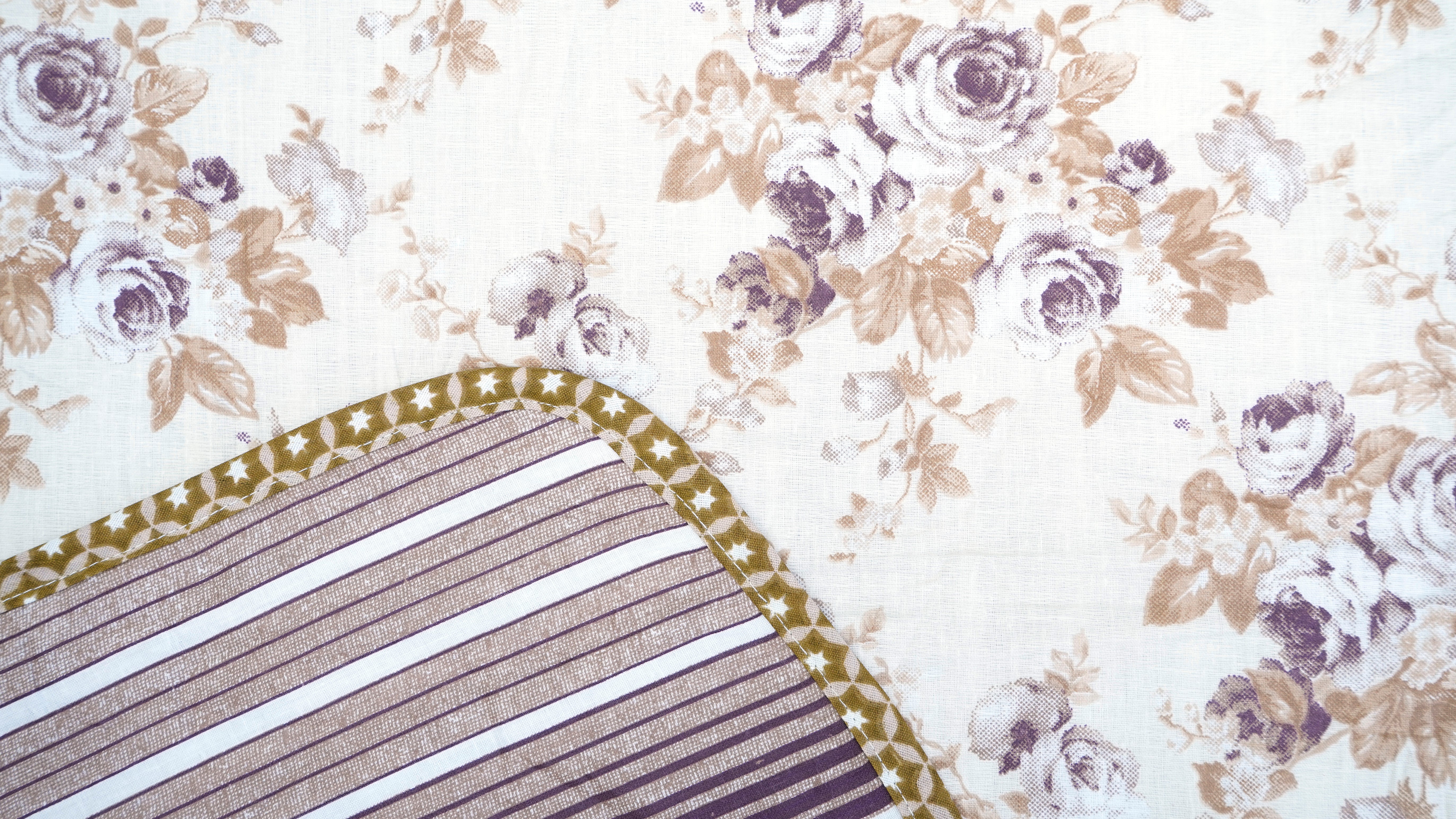100% Cotton Reversible Single Dohar/AC Blankets 200 GSM with Brown stripes and Floral prints