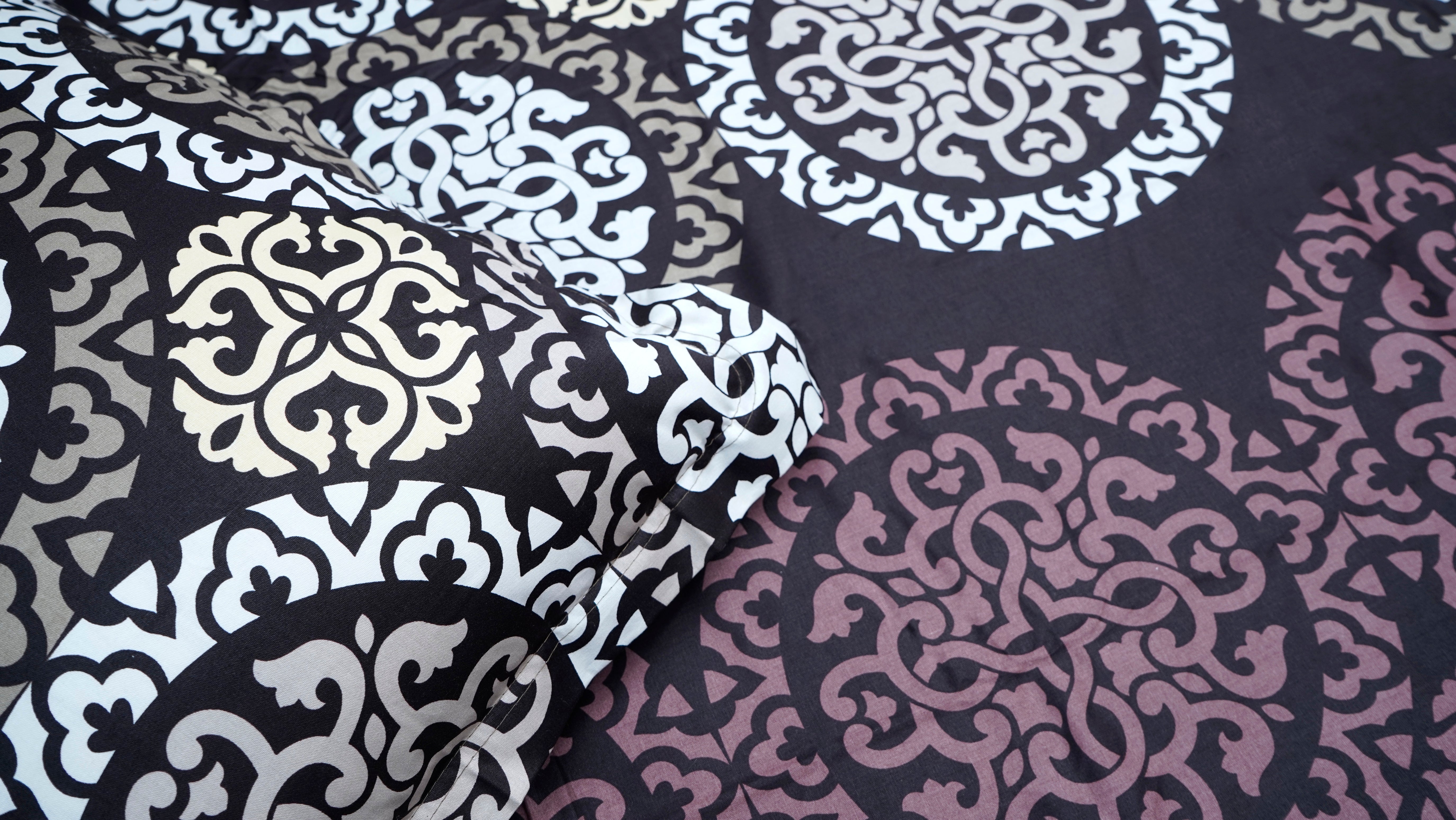 Cream and Brown Circular Motif 100% Cotton King Size Double Bedsheet with two pillow covers