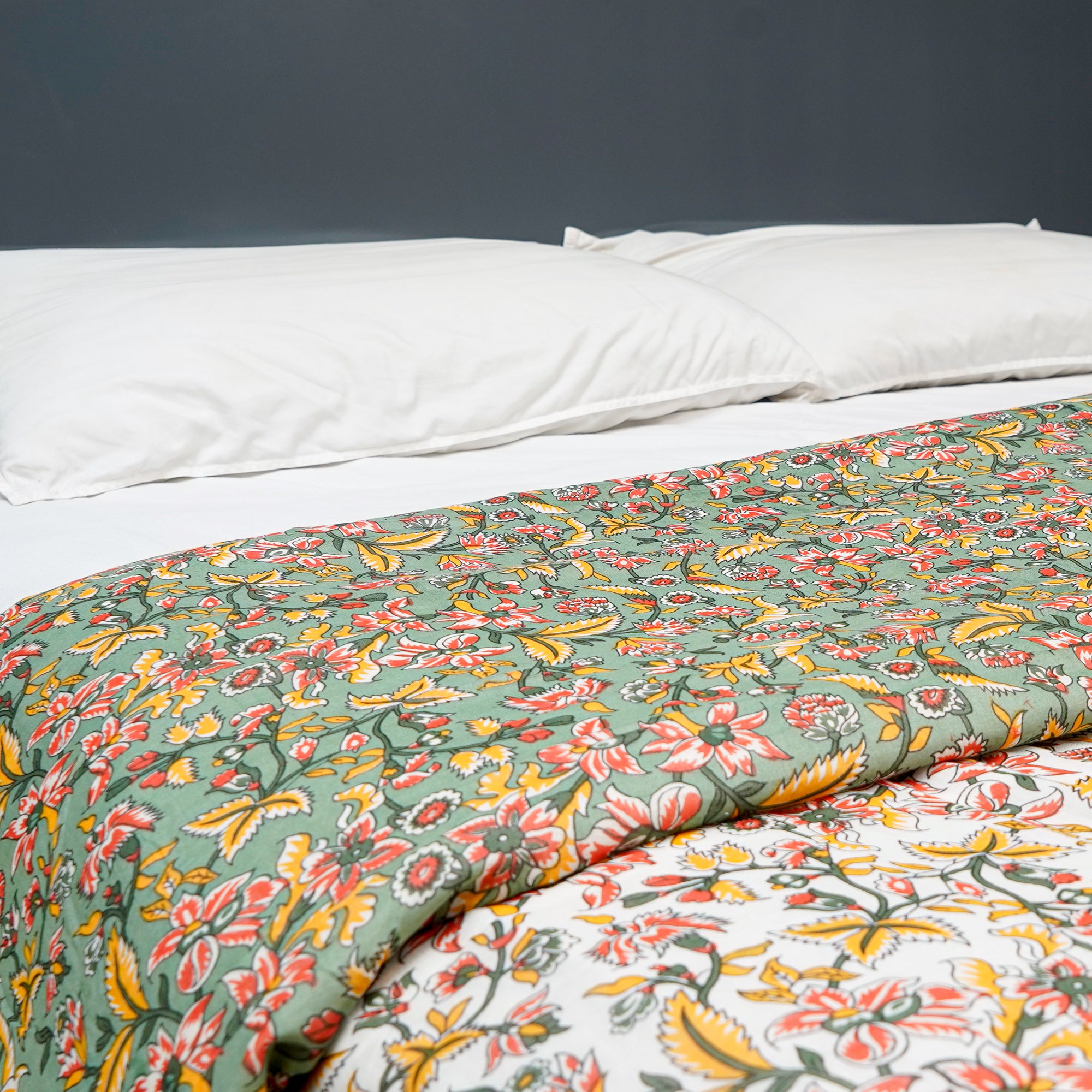 Inizio Cotton Lightweight Reversible Double Bed Dohar Jaipuri Floral Printed AC Blanket All Season Duvet Comforter