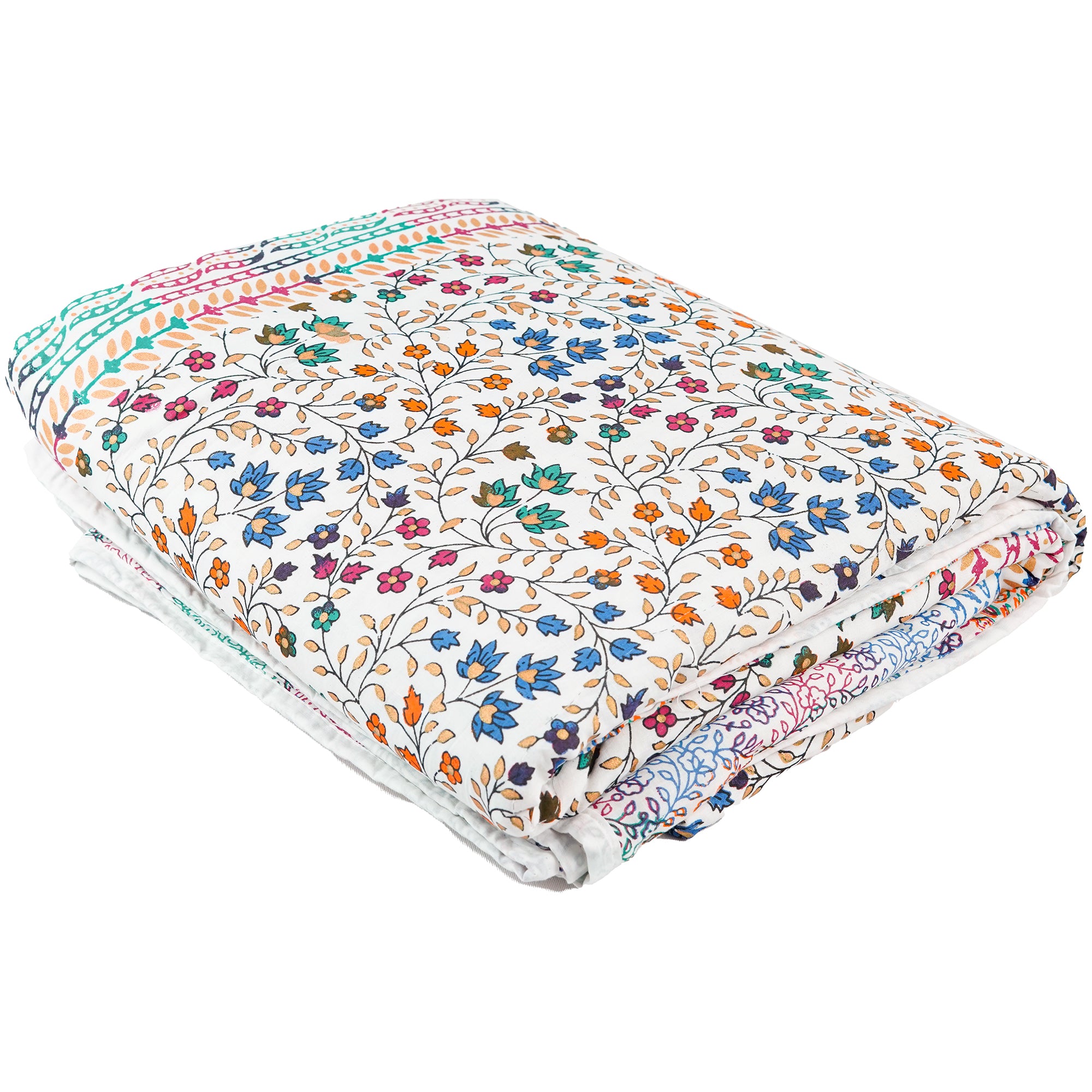 Inizio Cotton Soft Rajasthani Jaipuri Printed Dohar for Queen Size Bed, Lightweight and Comfortable Blanket for Bedroom, Living Room, or Gift (White Base with Multicolor)