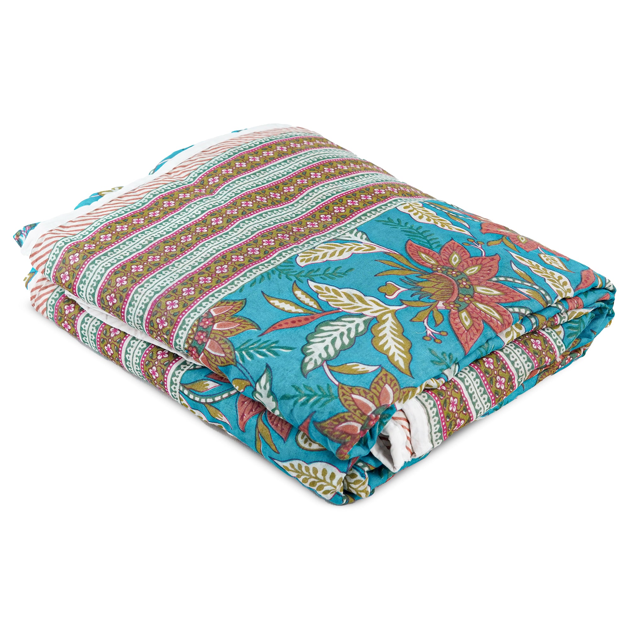 Inizio Pure Cotton Reversible Dohar Hand-Blocked floral Printed Double Bed A/C Blanket Soft & Breathable