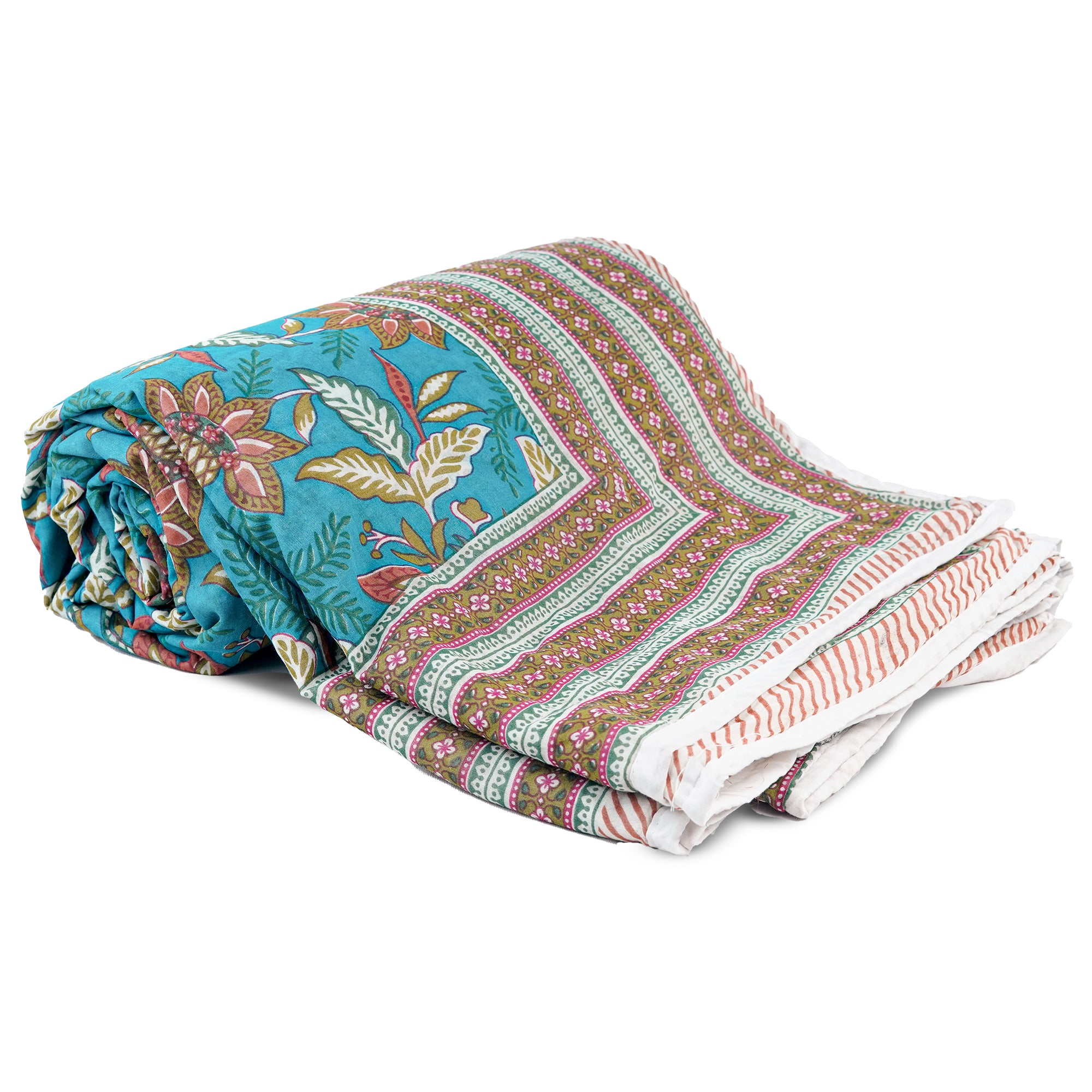Inizio Pure Cotton Reversible Dohar Hand-Blocked floral Printed Double Bed A/C Blanket Soft & Breathable