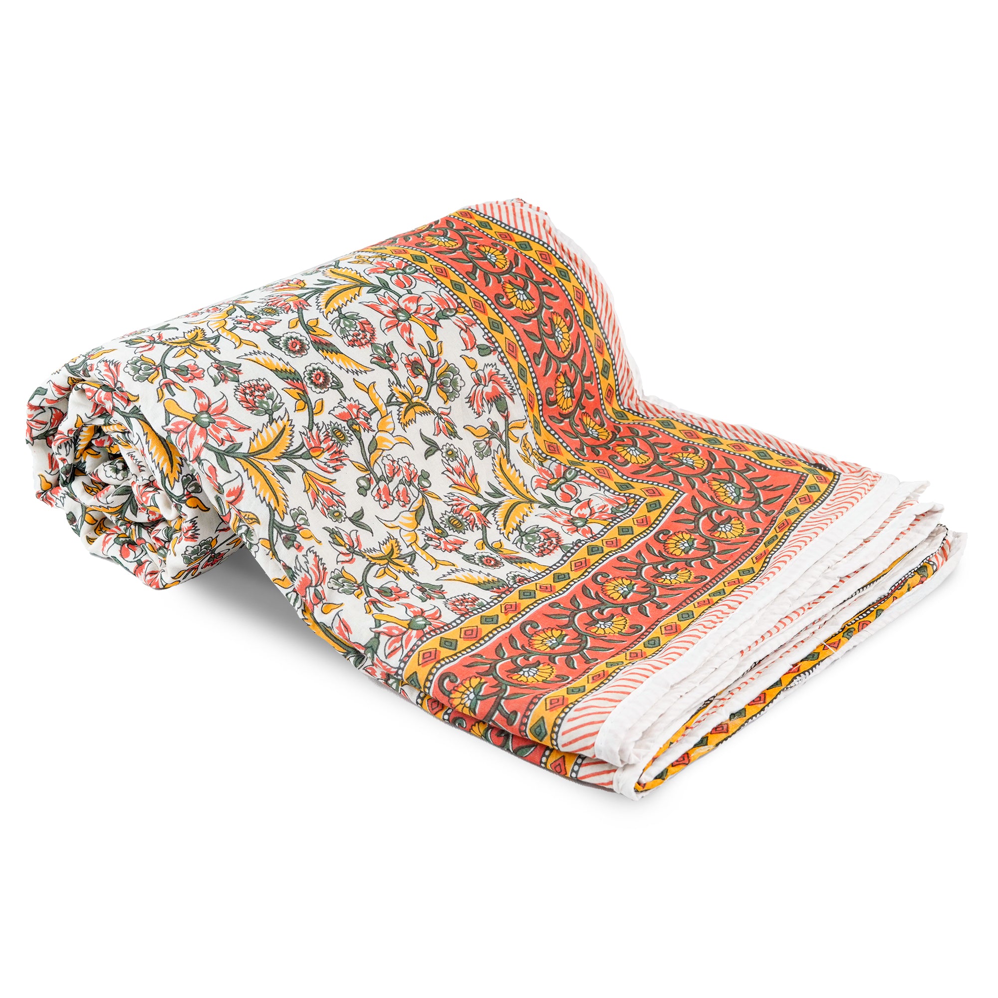 Inizio Cotton Lightweight Reversible Double Bed Dohar Jaipuri Floral Printed AC Blanket All Season Duvet Comforter