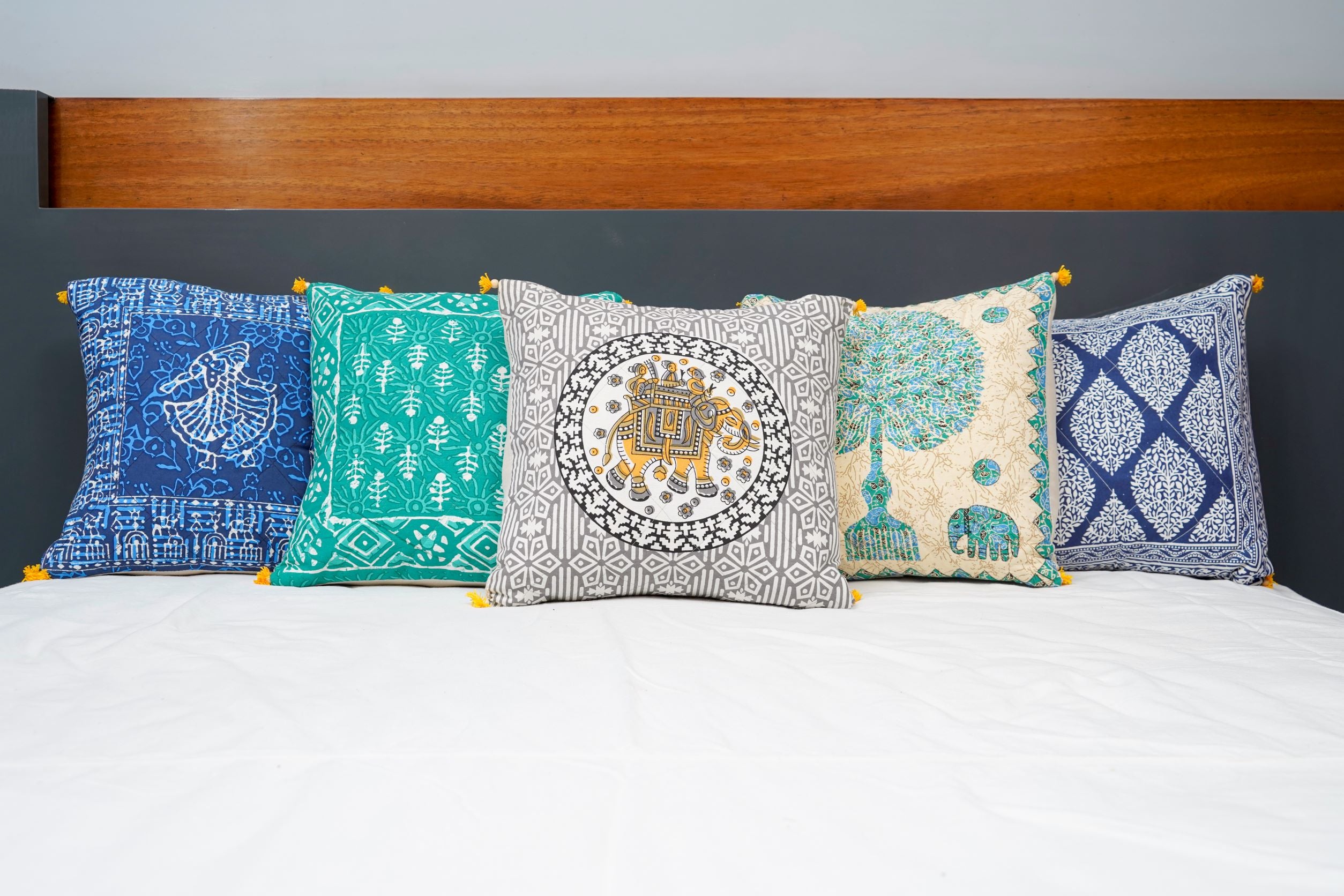 Inizio Jaipuri Hand Block Unique Traditional Print Cushions Covers with Zip Closer Luxurious Colorful Ethnic Decorative Cotton Square Pillow Cover for Sofa & Home Decoration