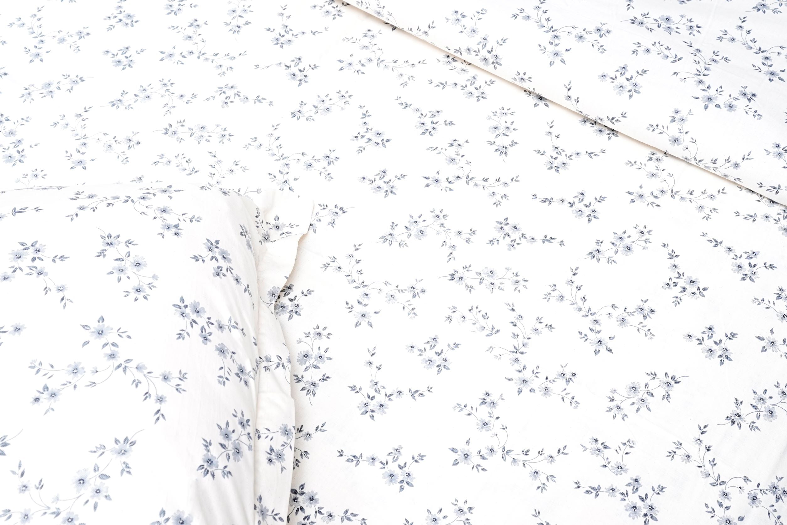 Cream Small Buti Floral Grey Queen Size Bedsheet for Double Bed Along with Pillowcase Soft Easy Care