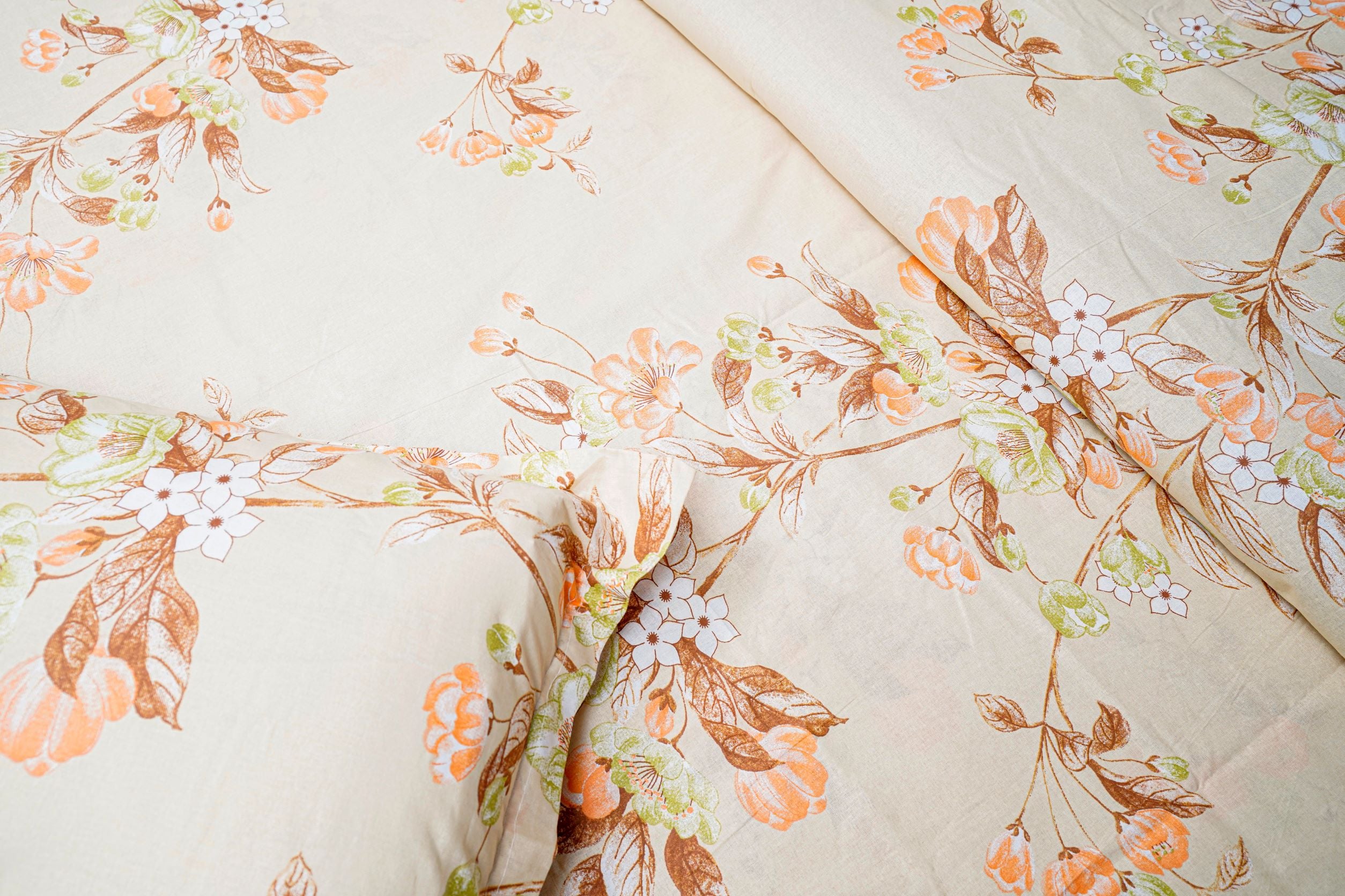 Floral Printed Queen Size Cotton Bed sheet with 2 Pillow Covers, Ultra Soft Breathable Lightweight & Shrink Free
