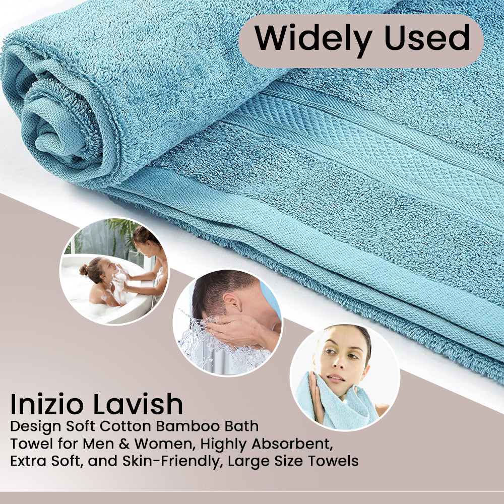 Combo Bamboo Bath Towel + Bamboo Hand Towel Sky Blue 600 GSM