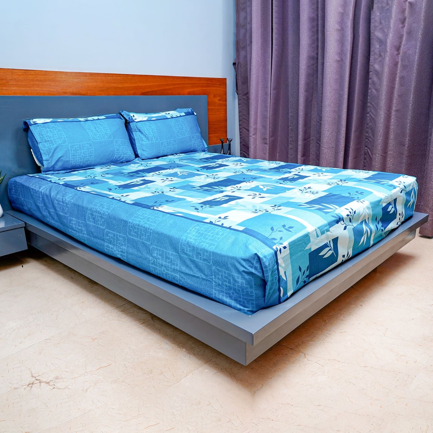 Ultra Soft Solid Print Queen Size Cotton Bed sheet, Lightweight Breathable & Shrink Free, contains 2 Pillow Covers