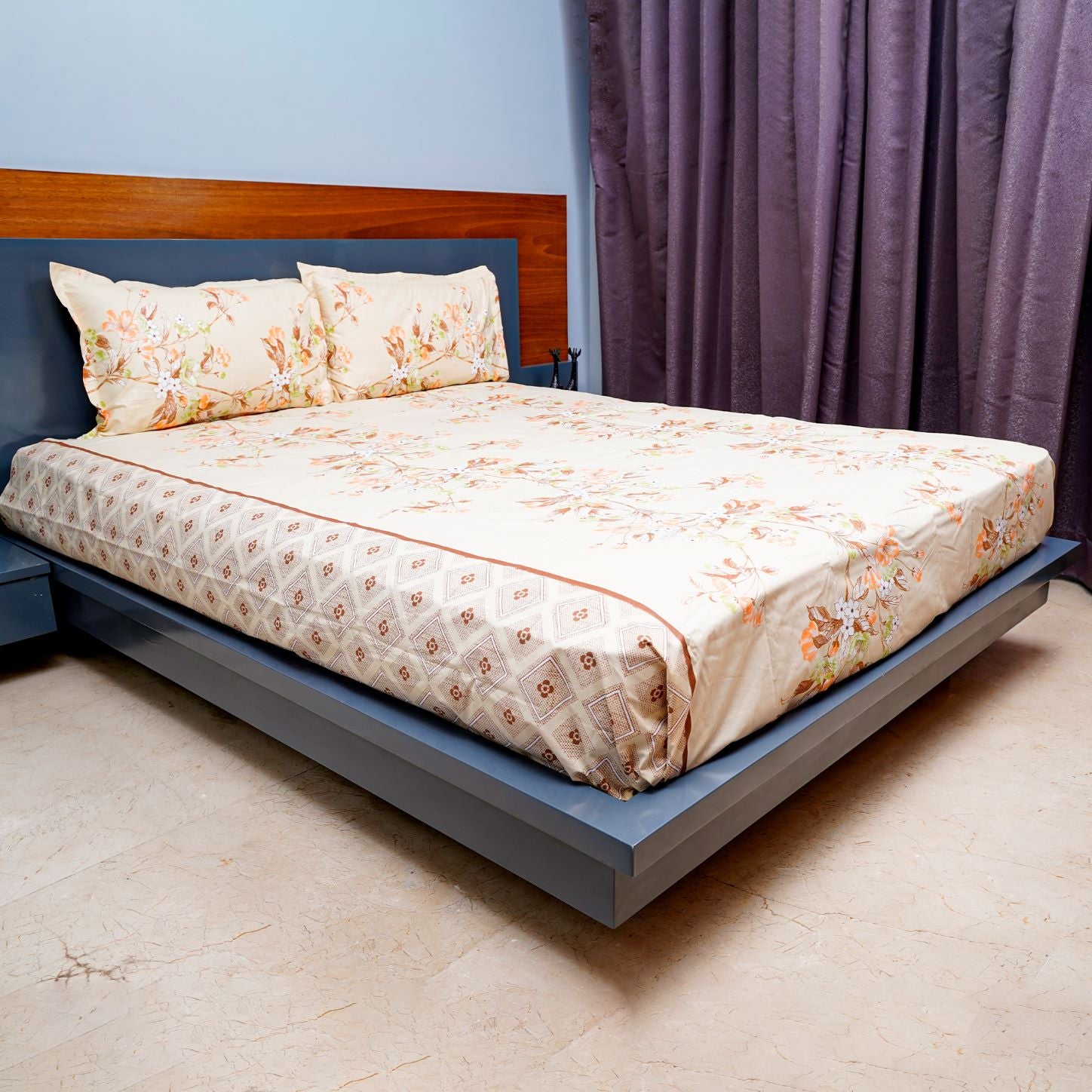 Floral Printed Queen Size Cotton Bed sheet with 2 Pillow Covers, Ultra Soft Breathable Lightweight & Shrink Free