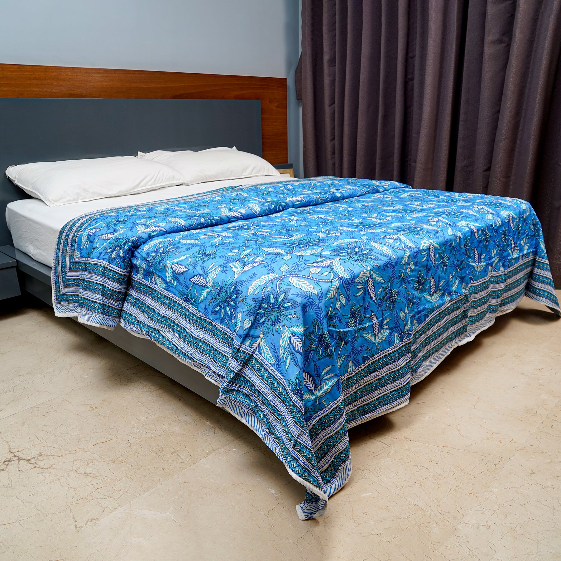 Inizio Pure Cotton Reversible Dohar for Double Bed AC Comforter Razai Comfy Lightweight Blanket Jaipuri Hand Block Floral Design