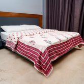 Inizio Pure Cotton Reversible Double Bed A/C Dohar Soft Lightweight Breathable Blanket Floral Printed Design Cream & Pink