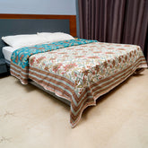 Inizio Pure Cotton Reversible Dohar Hand-Blocked floral Printed Double Bed A/C Blanket Soft & Breathable