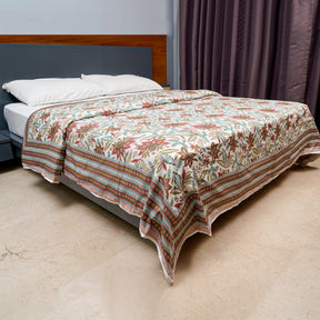 Inizio Pure Cotton Reversible Dohar Hand-Blocked floral Printed Double Bed A/C Blanket Soft & Breathable