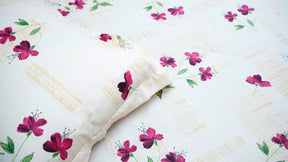 Light Cream with Purple Hibiscus Floral 100% Cotton King Size Double Bedsheets with two pillow covers