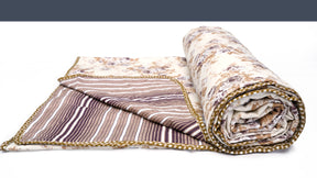 100% Cotton Reversible Single Dohar/AC Blankets 200 GSM with Brown stripes and Floral prints