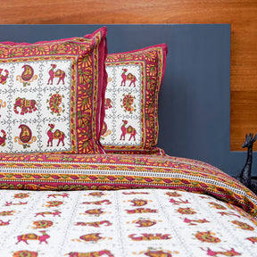 Inizio Rajasthani Traditional Sanganeri Camel Printed Queen Size Bedsheet with 2 Pillowcases Pure Cotton Ultra Soft Comfortable & Family Bedsheets 220 Thread Count Color – Multicolour