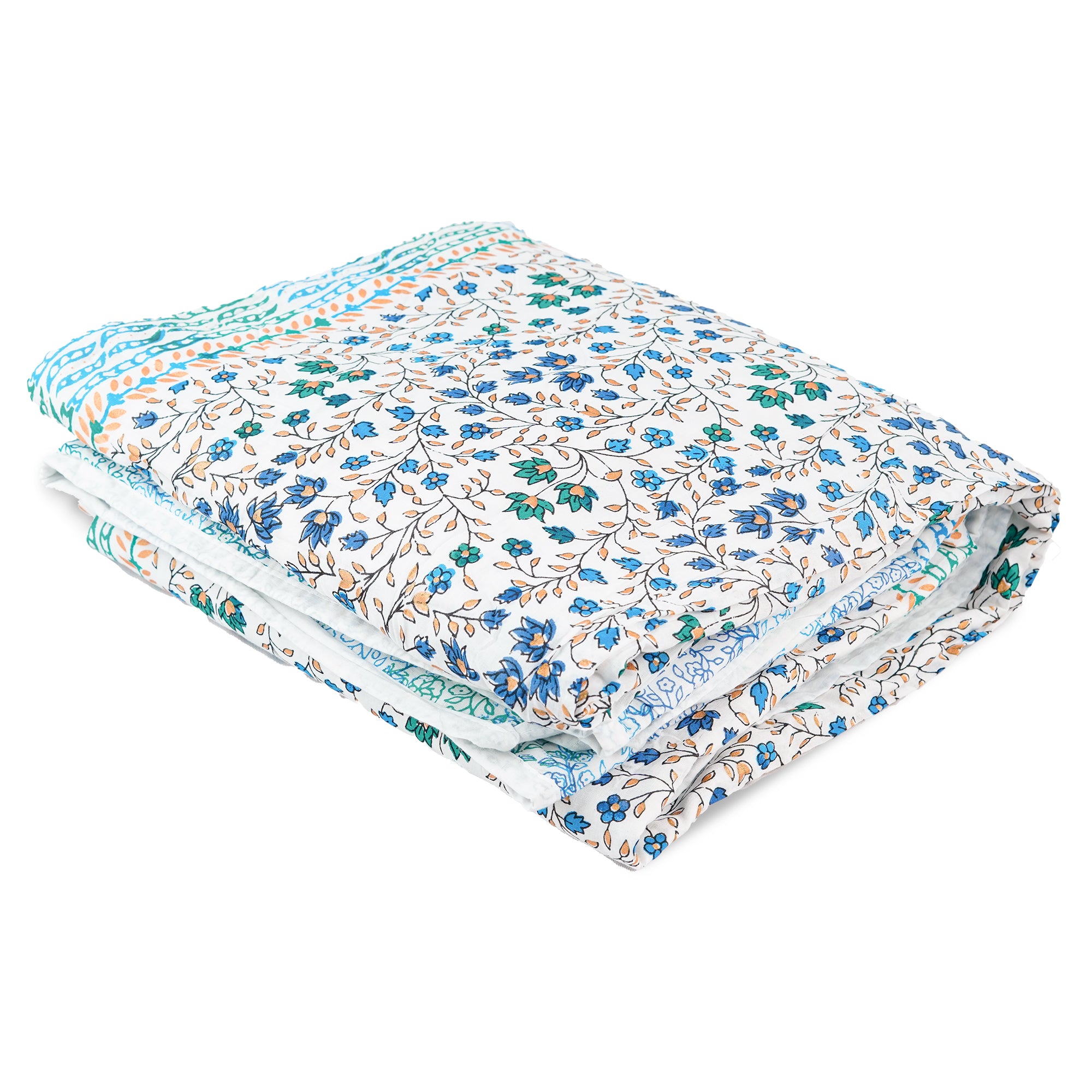 Inizio Cotton Non-Reversible Double Bed Dohar  AC Blanket Hand Block Printed with Floral Design Soft & Comfortable Quilt