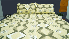 Pista green geometric and leaf prints double bedsheet with pillow covers