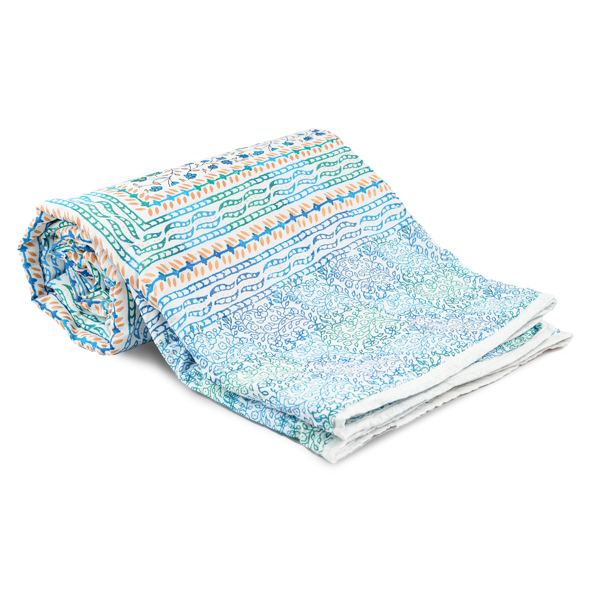 Inizio Cotton Non-Reversible Double Bed Dohar  AC Blanket Hand Block Printed with Floral Design Soft & Comfortable Quilt