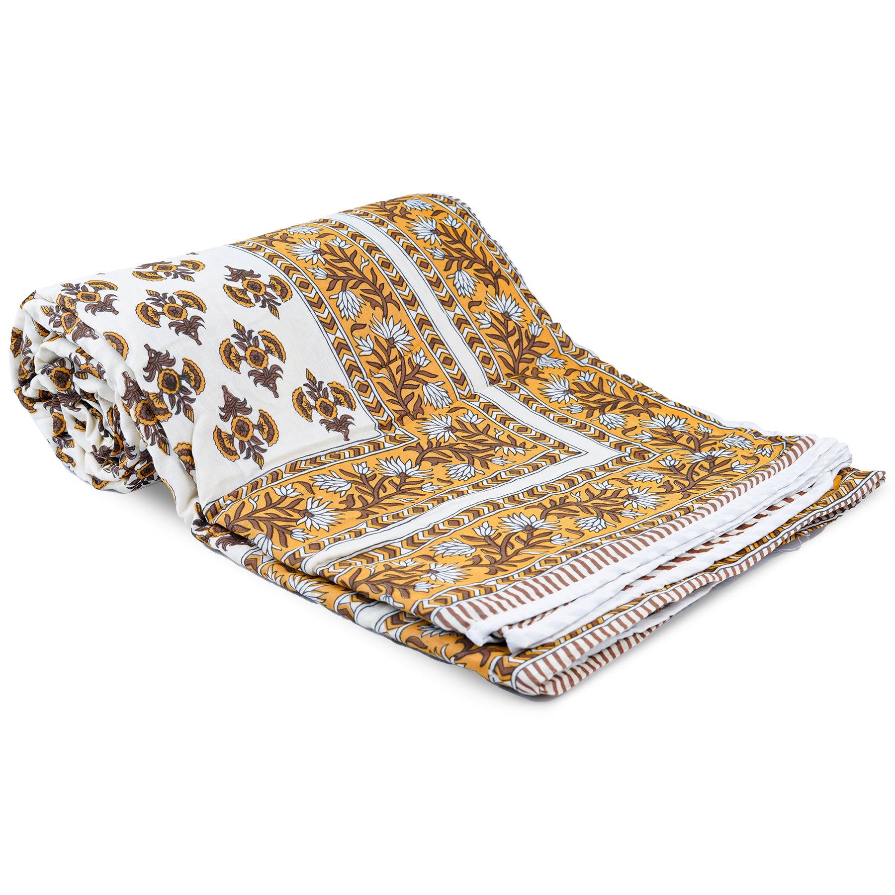 Inizio Cotton Double Bed AC Dohar Reversible Two Side Mulmul Printed Rajasthani Blanket Rajai with Hand Block Border Pattern Elegant and Ultra-Soft