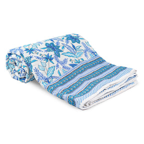 Inizio Pure Cotton Reversible Dohar for Double Bed AC Comforter Razai Comfy Lightweight Blanket Jaipuri Hand Block Floral Design