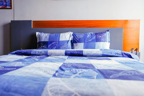 Blue & Grey Cotton Soft Queen Size Bed sheet with 2 Pillow Covers Leaves Printed Flat Sheets Lightweight Breathable