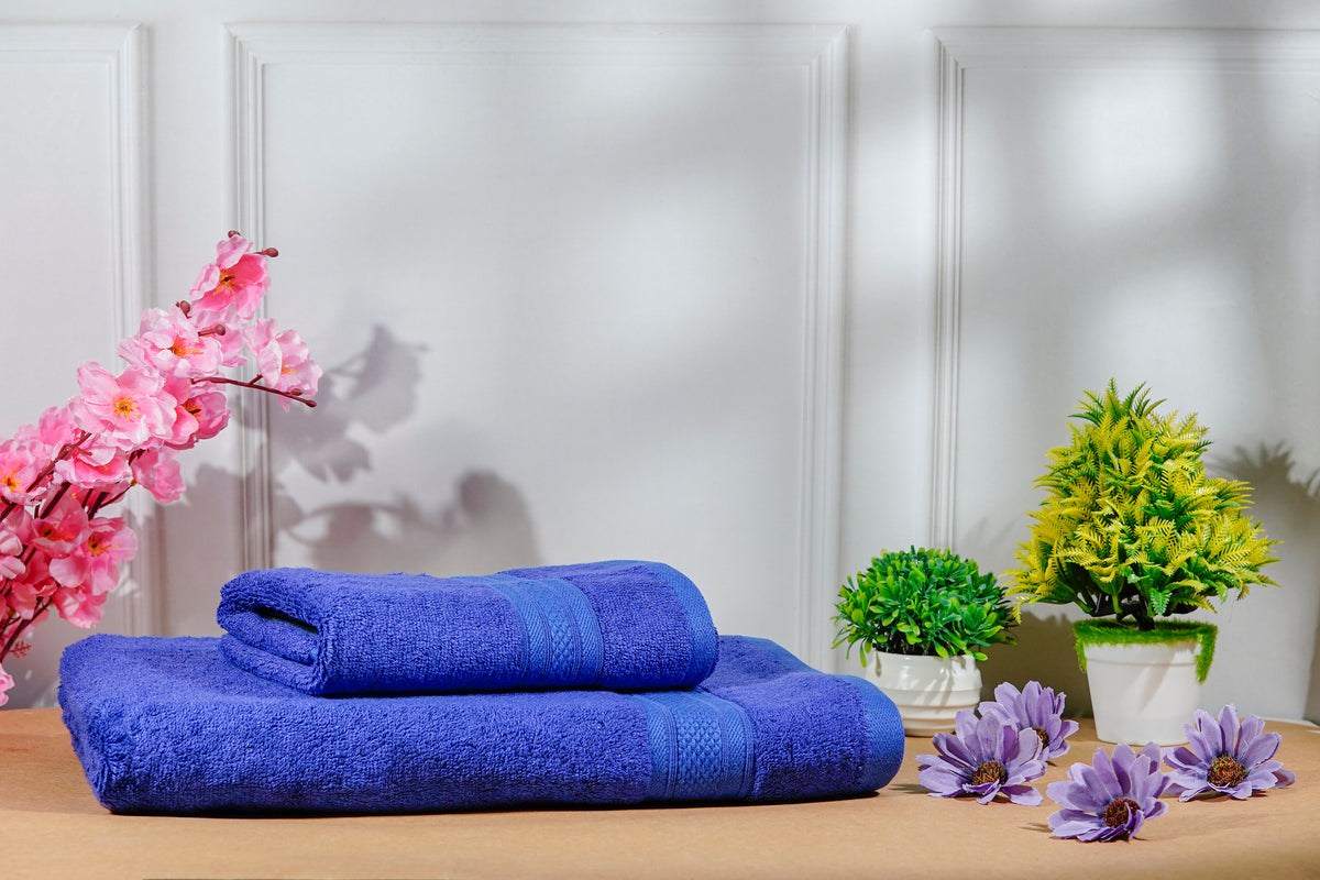 Combo Bamboo Bath Towel + Hand Towel Royal Blue 600 GSM