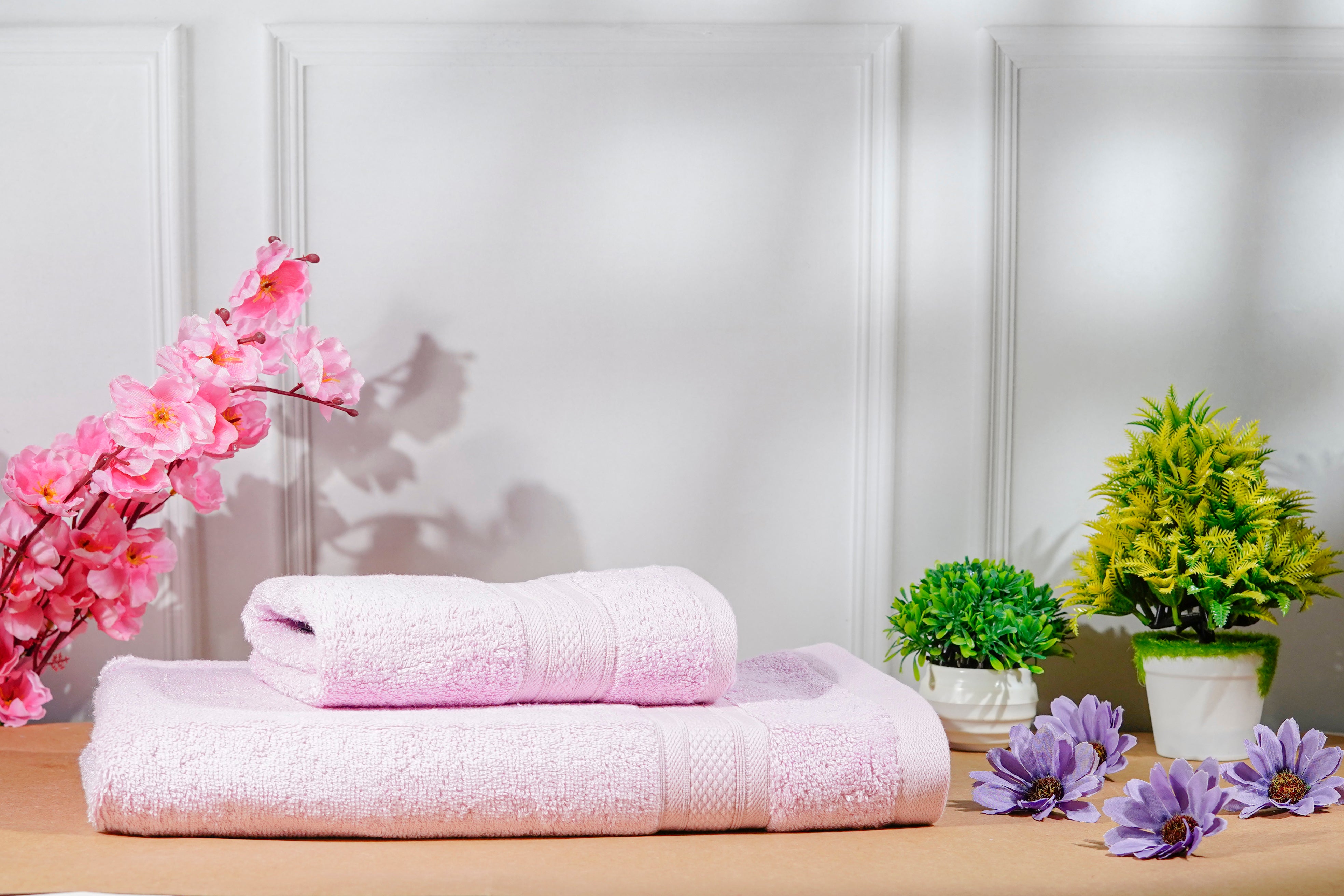 Combo Bamboo Bath + Hand Towel Pink 600 GSM